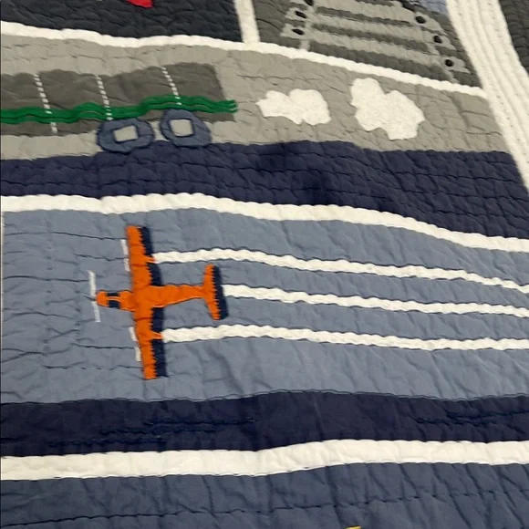 Pottery Barn Kids Transportation Quilt Multicolor Navy Blue Cotton PBK - Picture 7 of 11